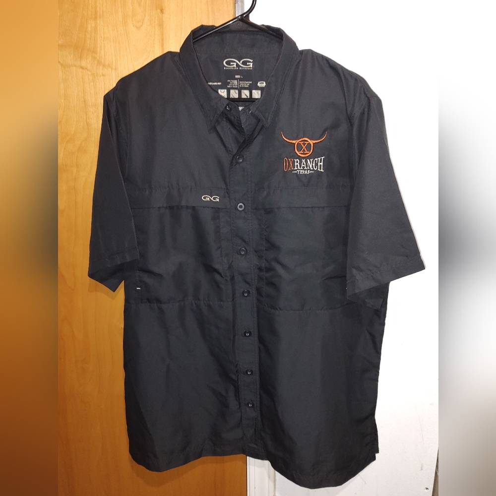 Game Guard OXRANCH Shirt Mens Blk Button Up Fishing Hiking Hunting Vented Size L